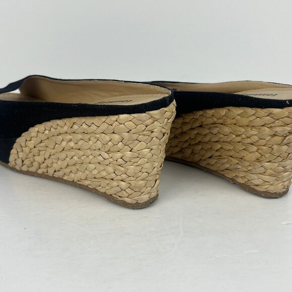 Laundry List Wedge Sandals Size 8.5 EU 39 Black Beige Fabric Heel 3.5in Open Toe - Picture 3 of 6